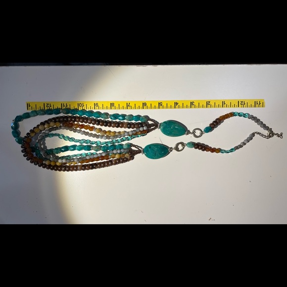 MULTI-STRAND Faux Turquoise Brown and Aqua beaded necklace - Picture 4 of 7